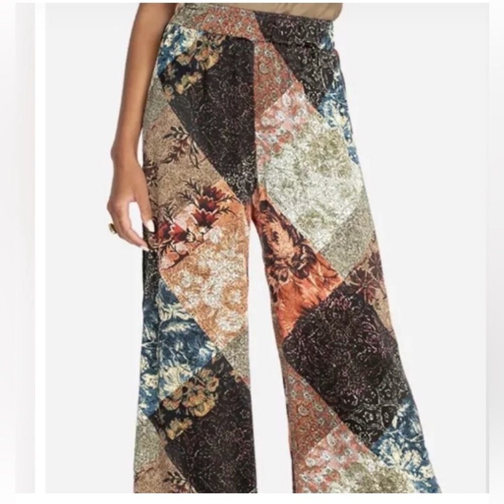 Johnny Was Mabel Boho Silk Velvet Palazzo Pants Wide Leg  XS